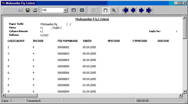 Logo muhasebe fiş listesi raporu