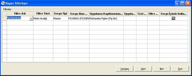 Rapor sihirbazı sql