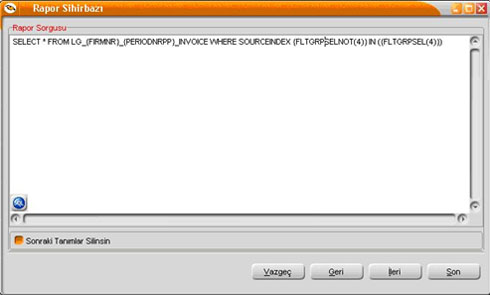 Raporlarda SQL kodu yazma